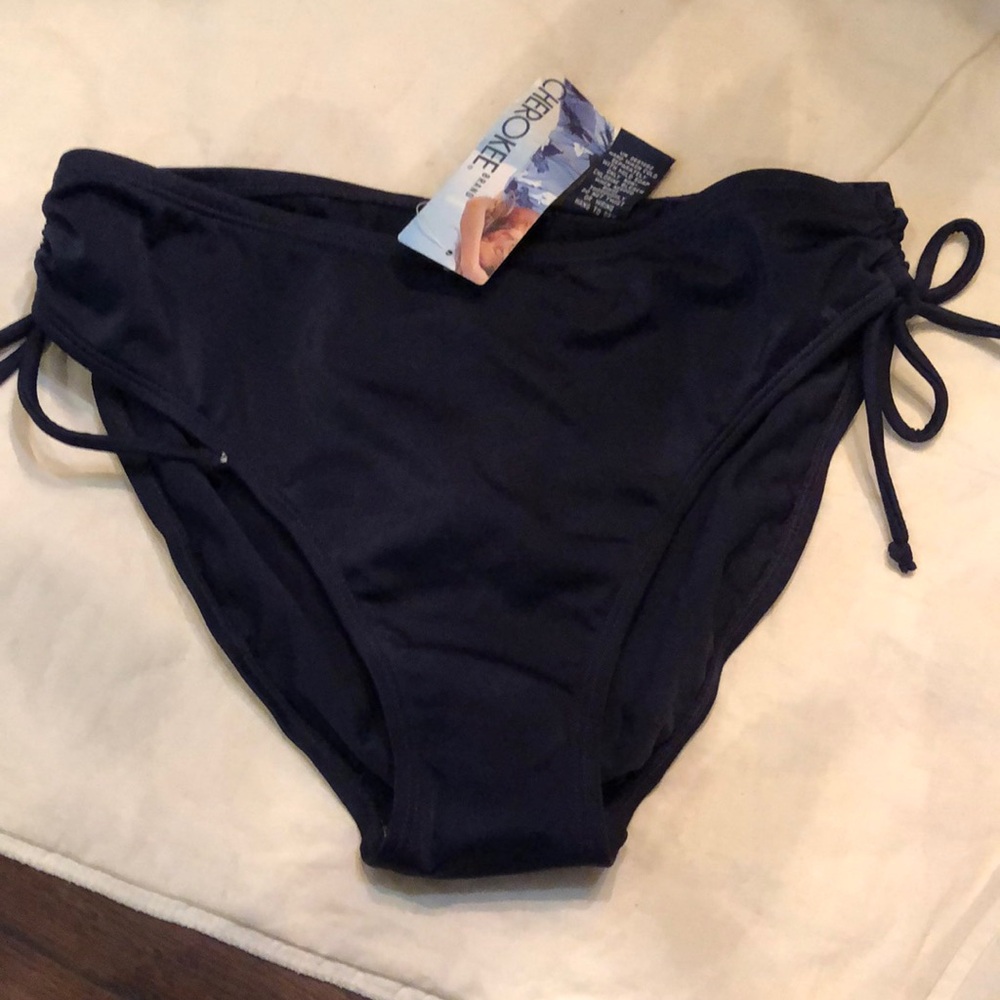 😎Cherokee side pull ties bathing bottoms lined front deep navy